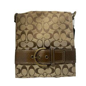 COACH Signature 8K39 Khaki Bronze Jacquard Leather - Shoulder Bag